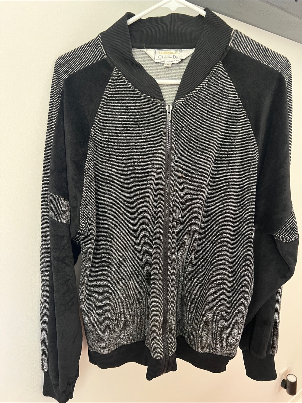 Christian Dior Black & White Velour Collar Knit Jacket and pants set.